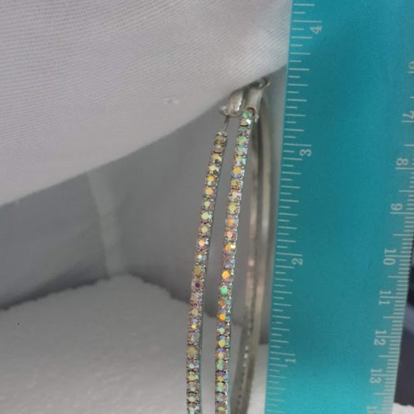 Large Hoop AB Rhinestone Earrings Statement Runway - Picture 6 of 11